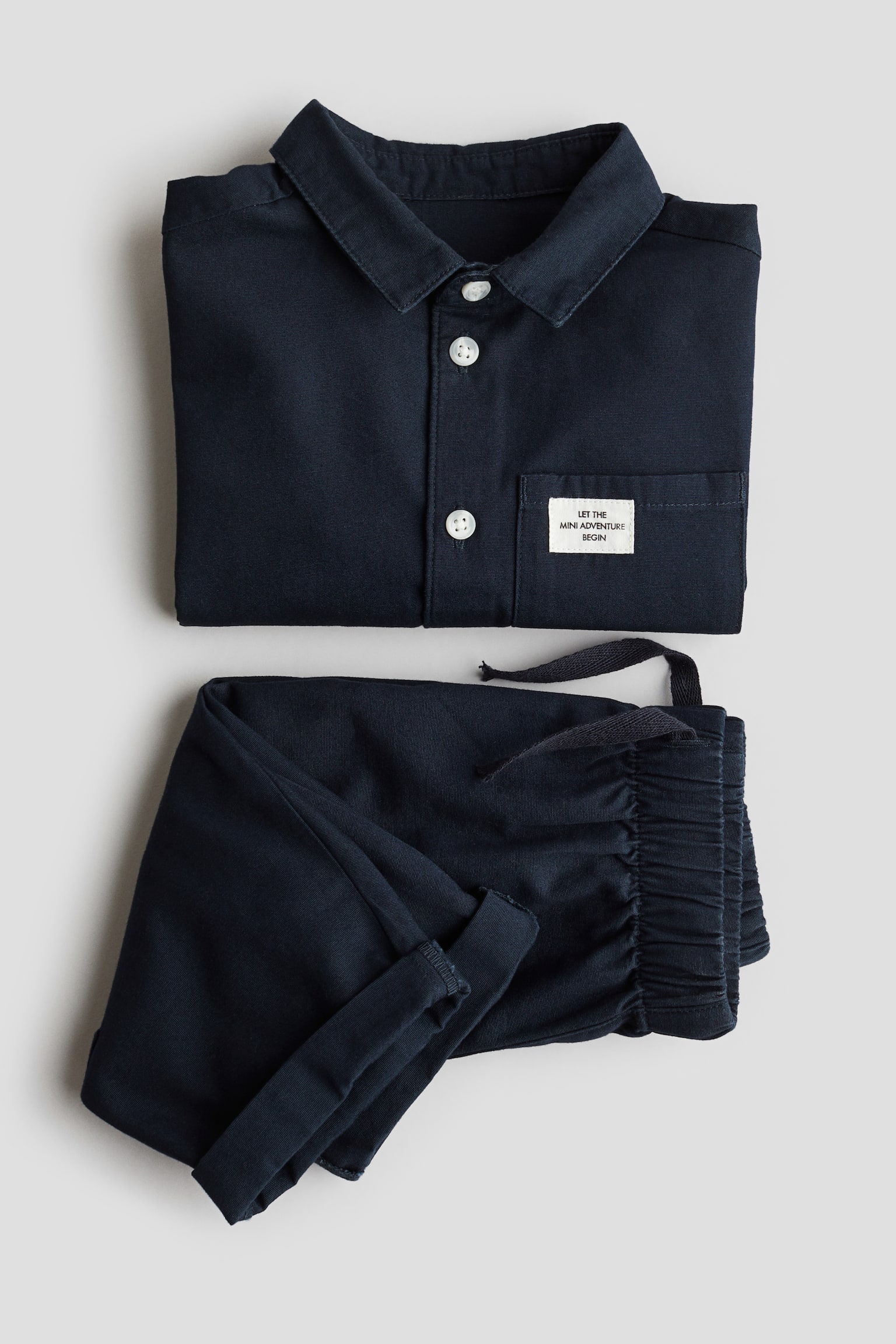 2-piece shirt and trousers set - Navy blue/Dark grey/Light beige/Beige - 2