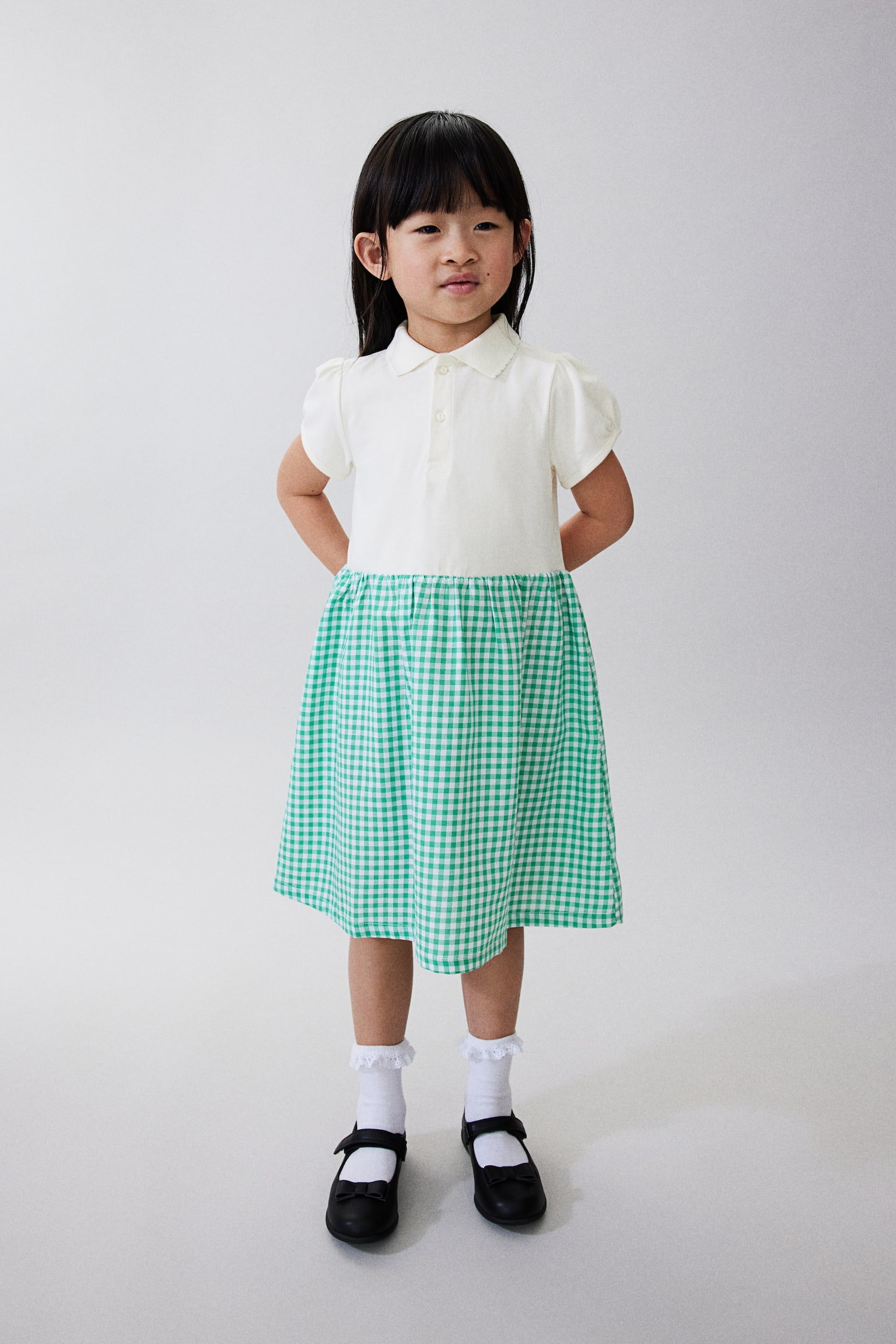 Cotton school dress - White/Green checked/White/Blue checked/White/Red checked - 1