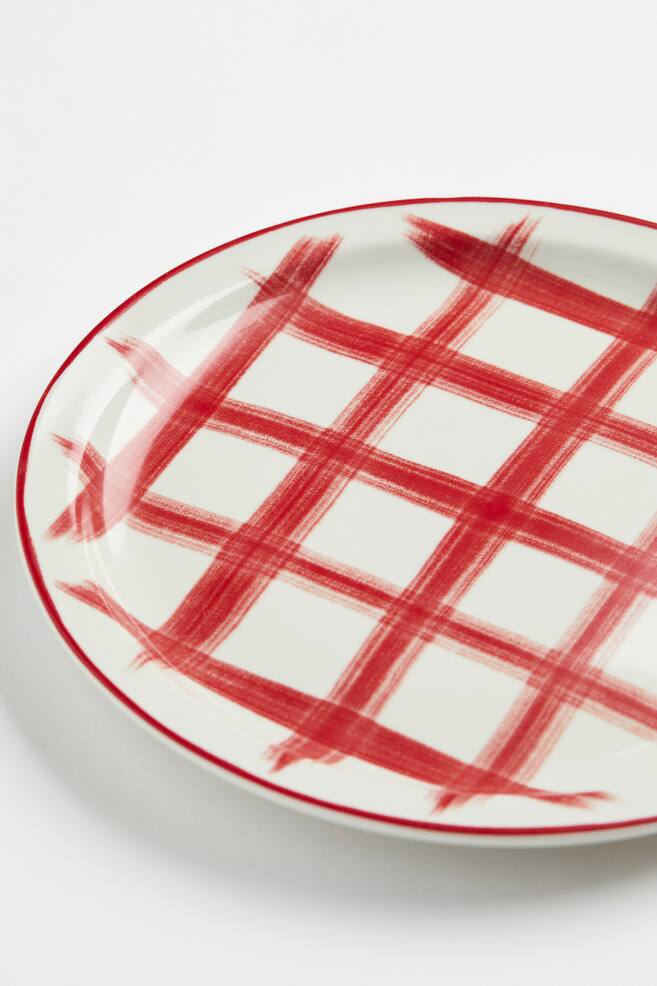 Frokosttallerken i porcelæn - Rød/Ternet - 2