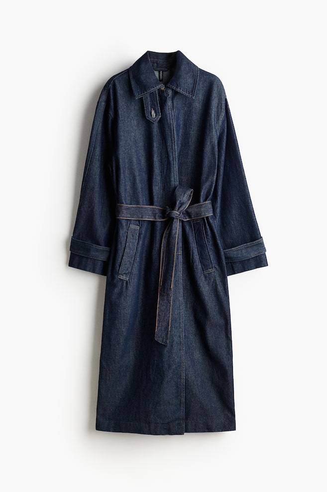 Gabardina de sarga con botonadura sencilla - Azul denim oscuro/Beige - 1