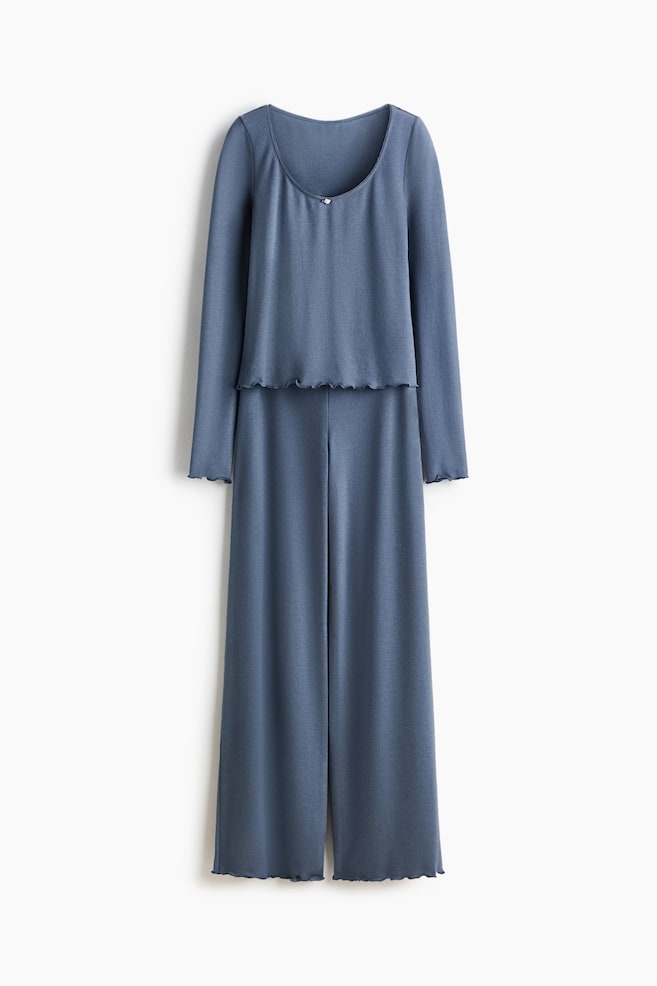 Brushed jersey pyjamas - Pigeon blue/Pale pink/Cream - 1