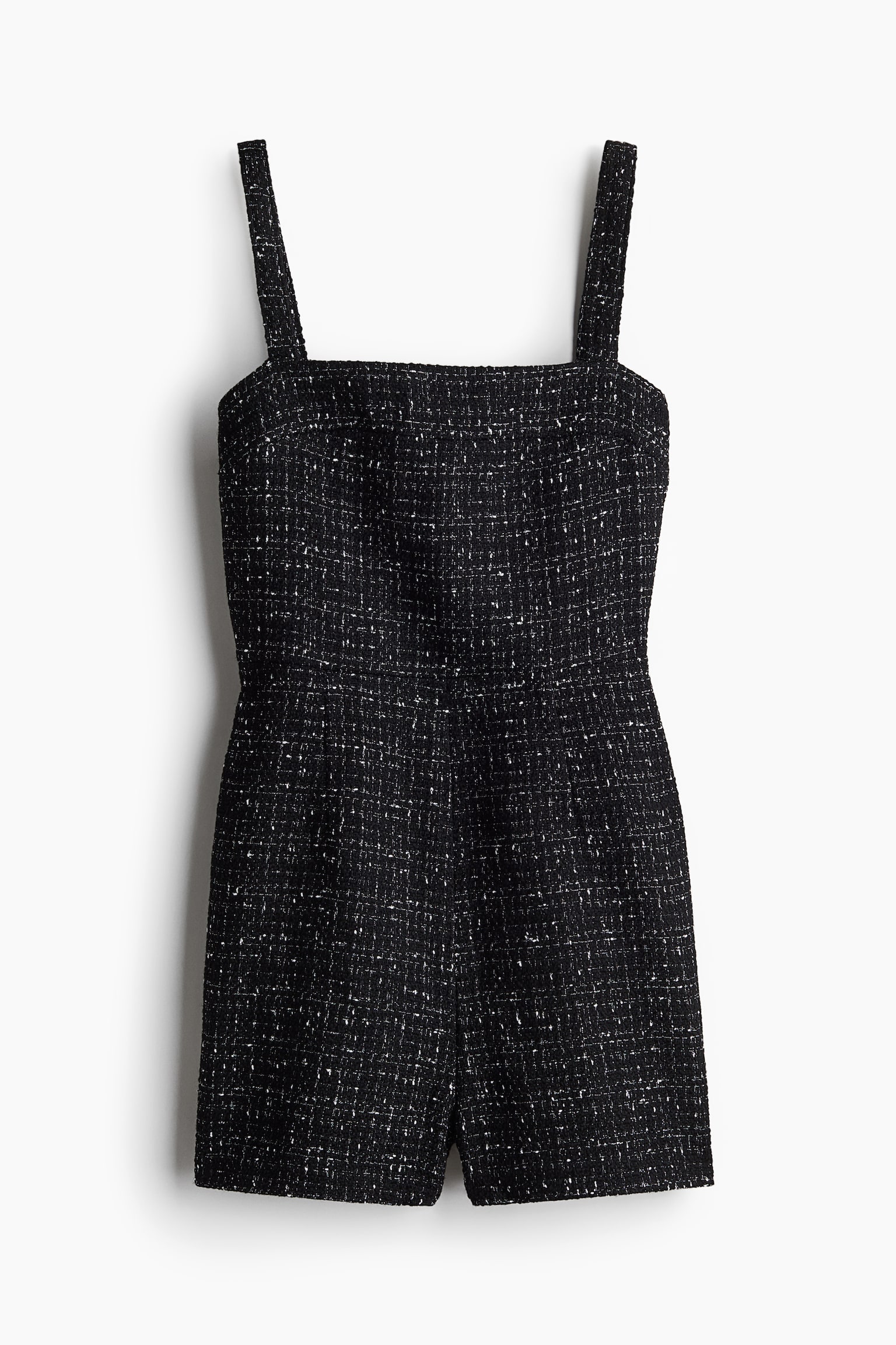 Square-neck playsuit - Black marl/Black/Dogtooth-patterned - 2