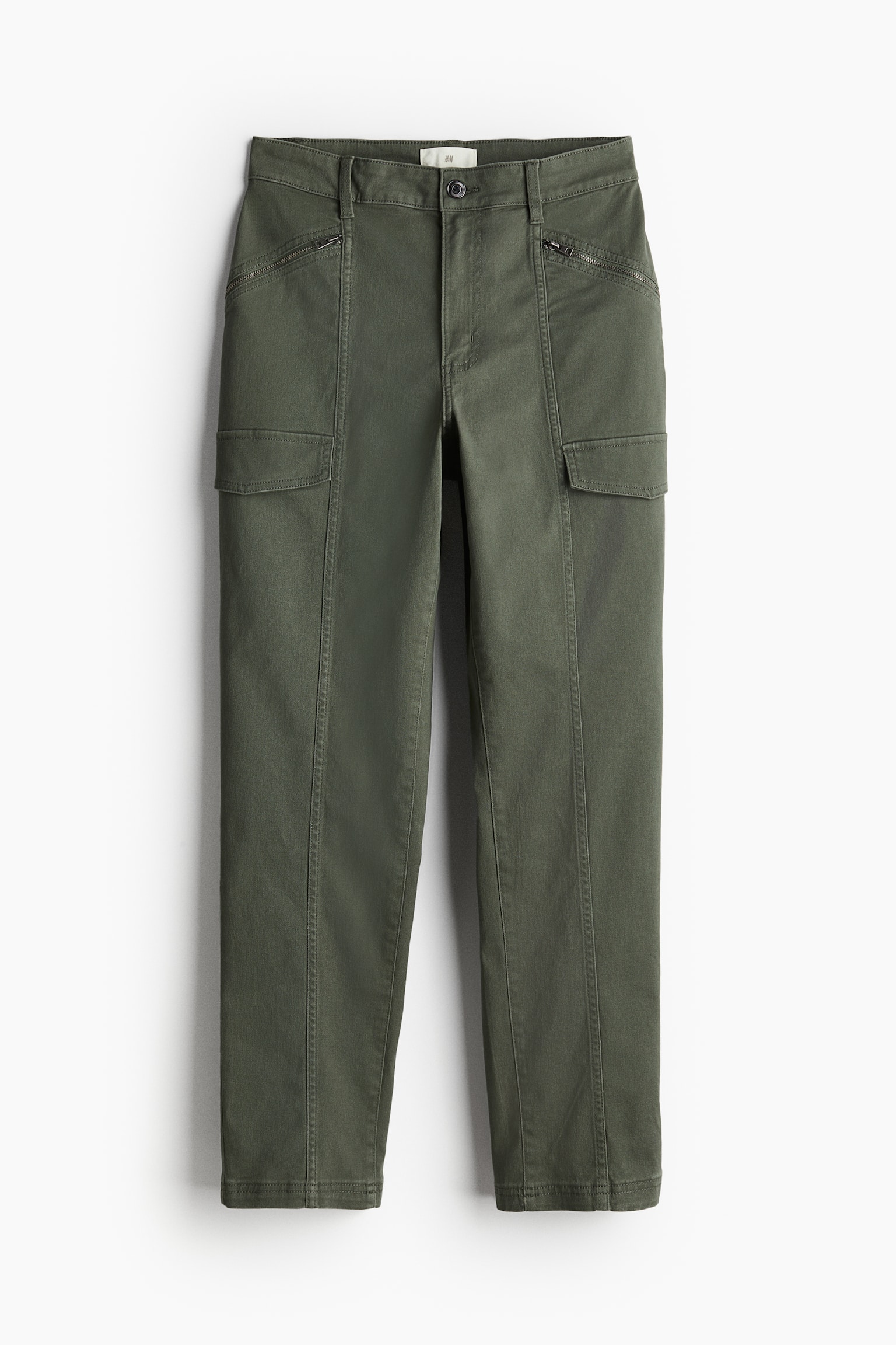 Slim cargo trousers - Dark khaki green/Light greige - 2