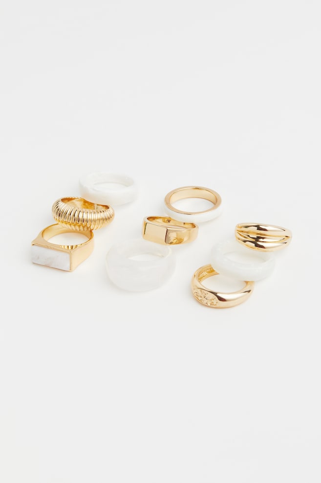 9-pack rings - Gold-coloured/White/Orange/Gold-coloured/Pink/Silver-coloured - 1