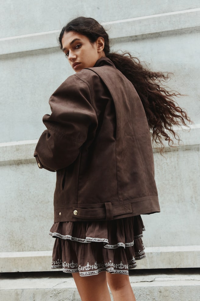 Oversized Biker Jacket-Dark brown - 3