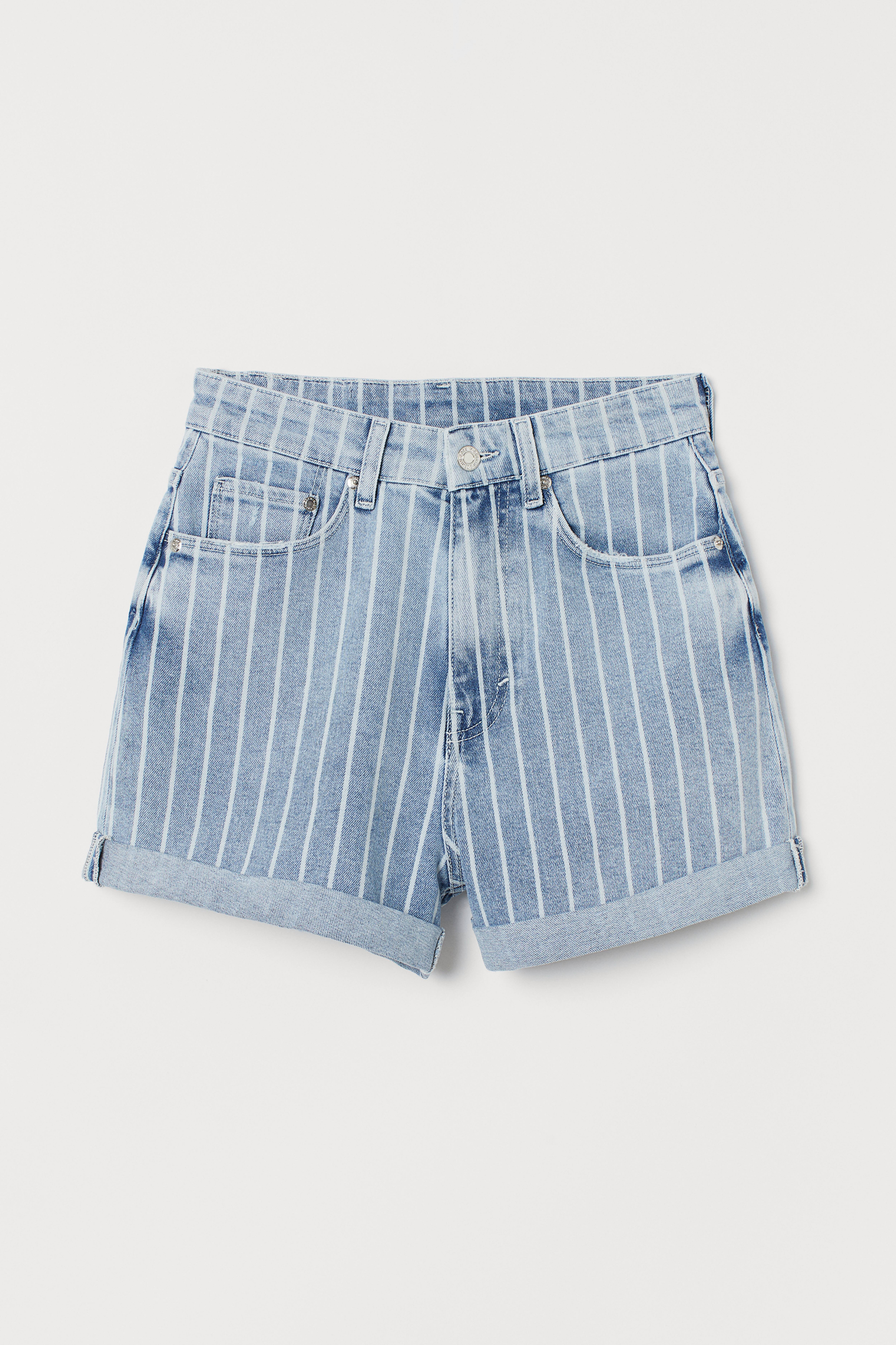 Blue and white striped fashion denim shorts