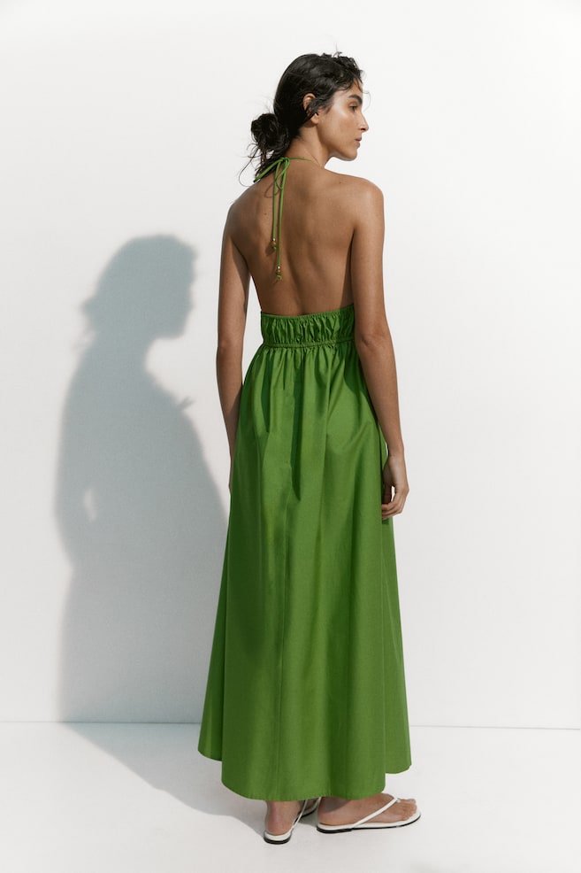 Poplin halterneck dress - Green - 3