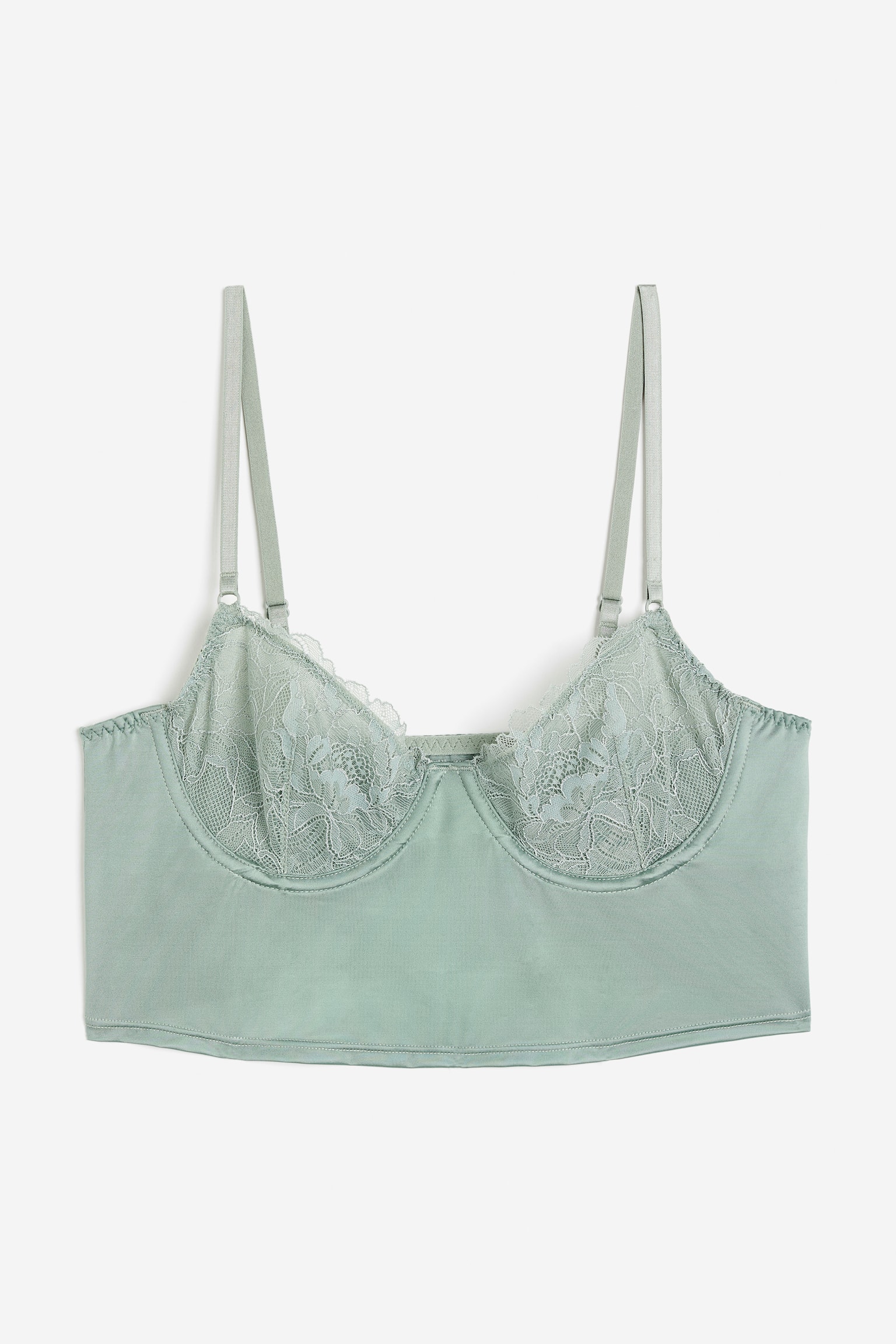 Non-padded lace bralette - Light green/Black - 1