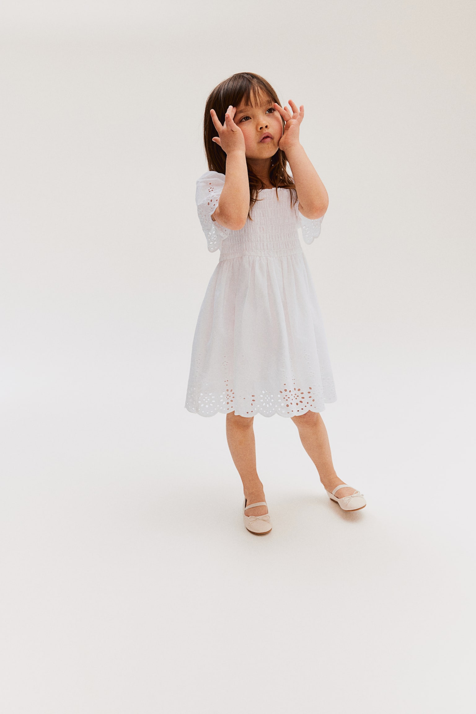 Cotton dress with broderie anglaise - White - 3