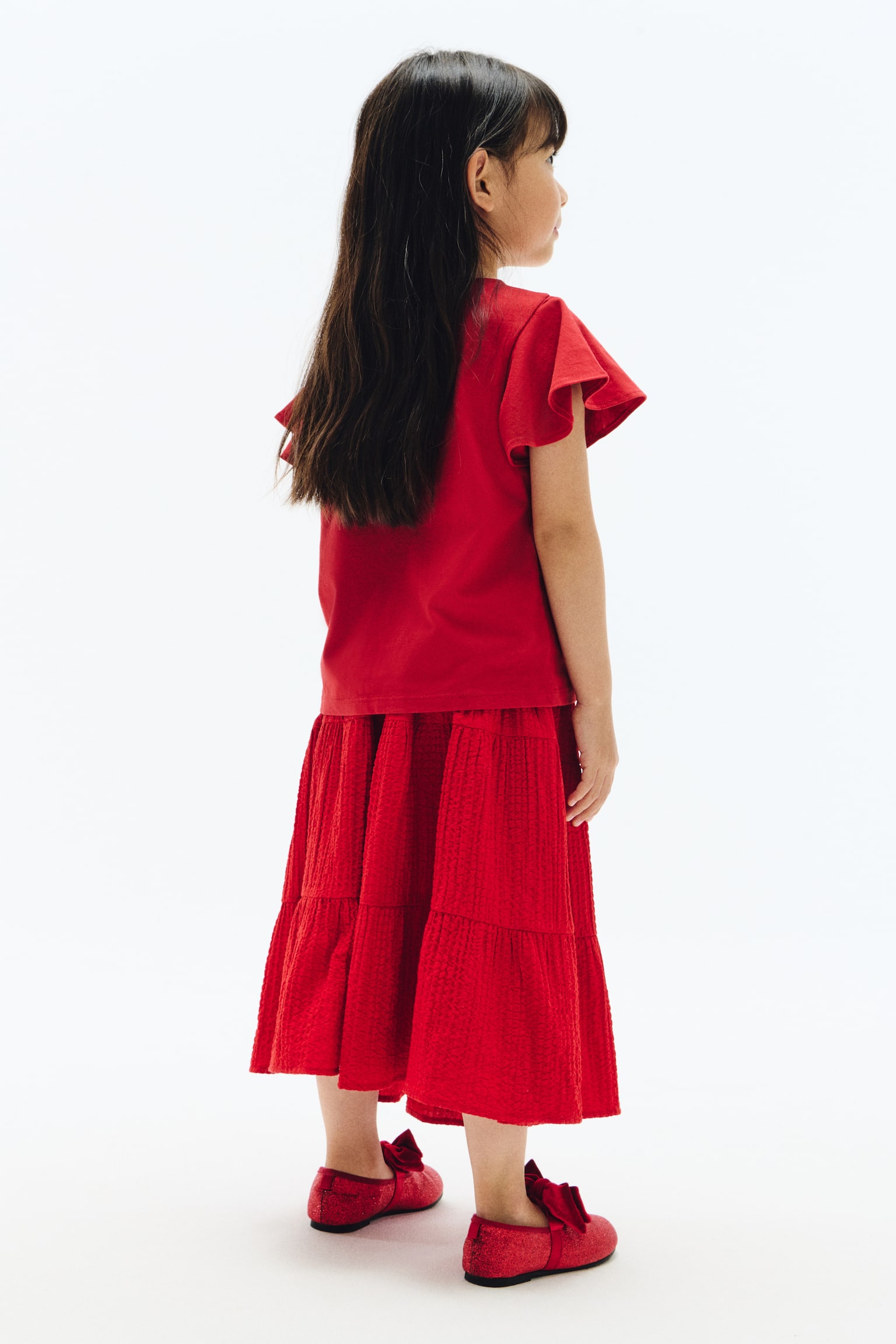 Áo tay xoè rủ in hình - Màu đỏ/Nơ/Màu kem/Ngựa - 4