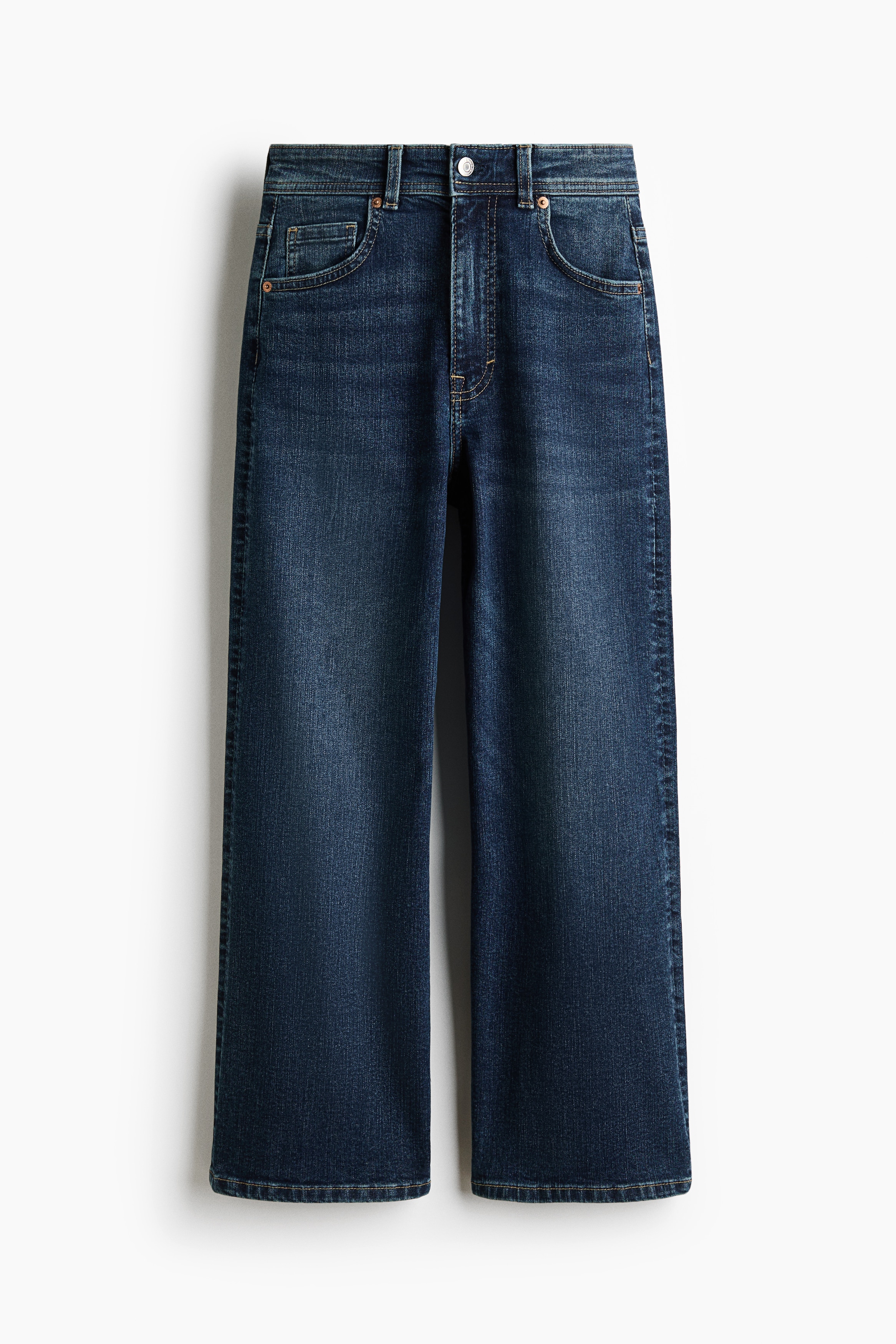 Wide High Waist Ankle Jeans - Dark denim blue/Denim blue/White/Light denim blue/Beige