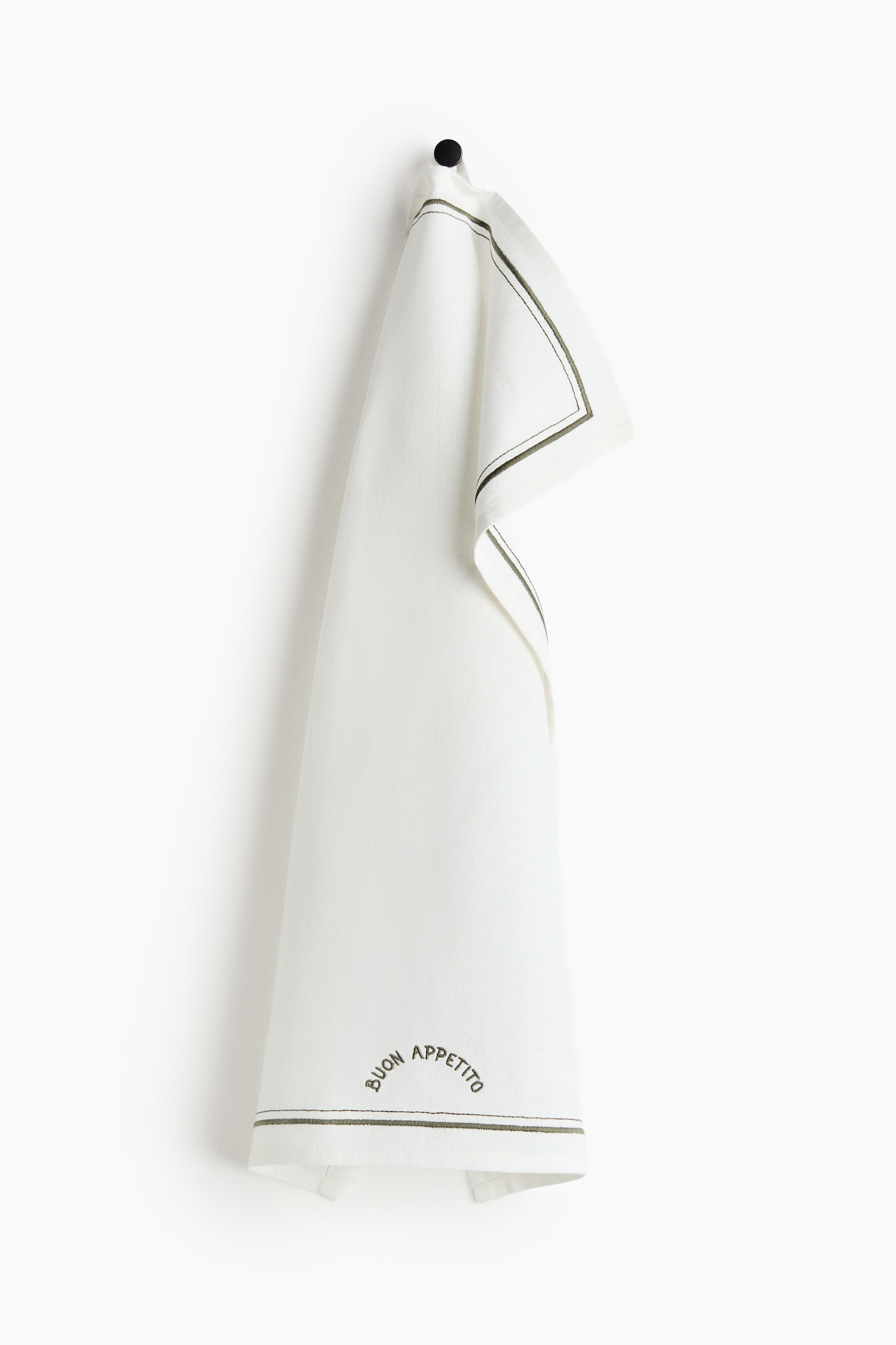 Theedoek met geborduurd motief - Wit/Buon appetito