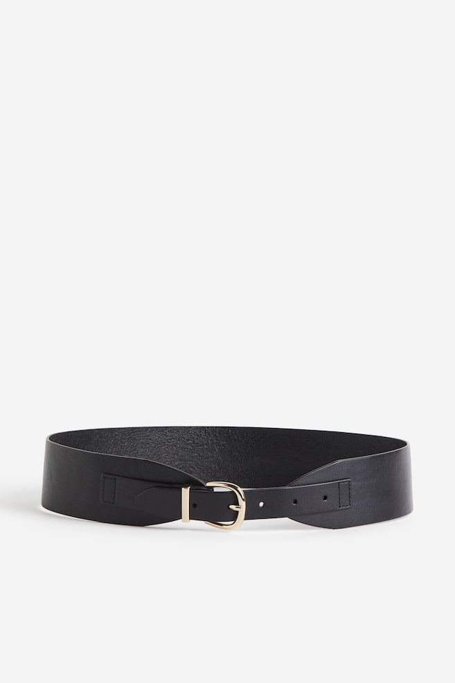 Leather waist belt - Black/Khaki green - 1