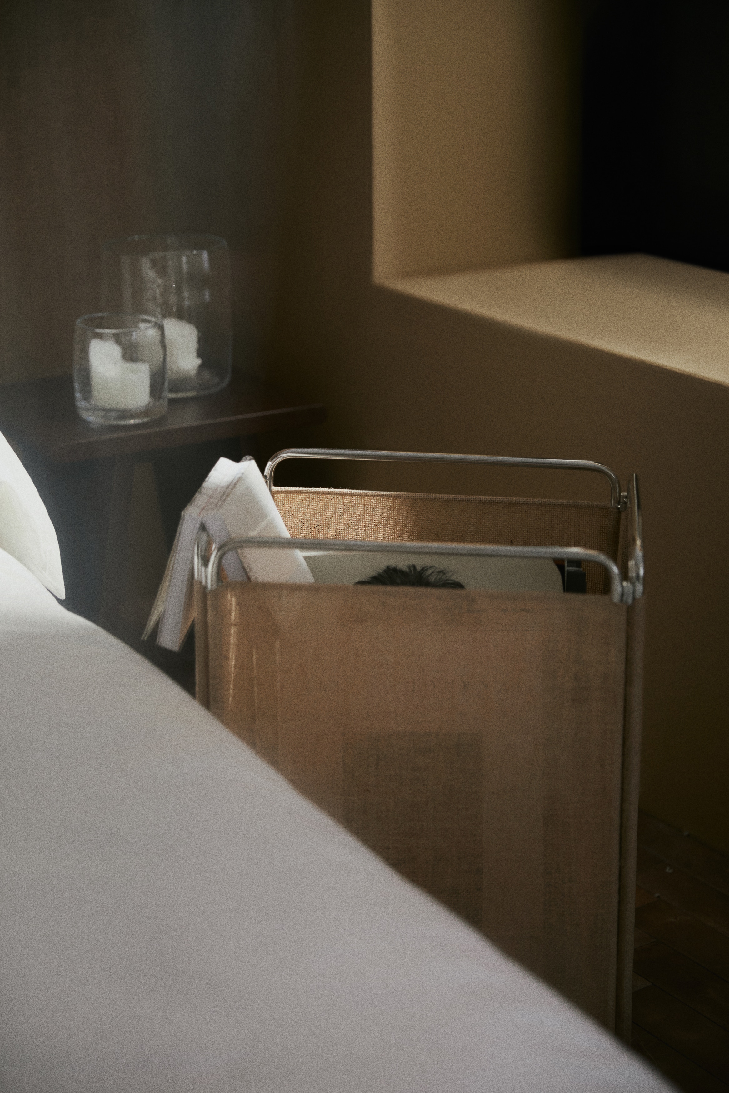 Grand panier de rangement pliable - Beige