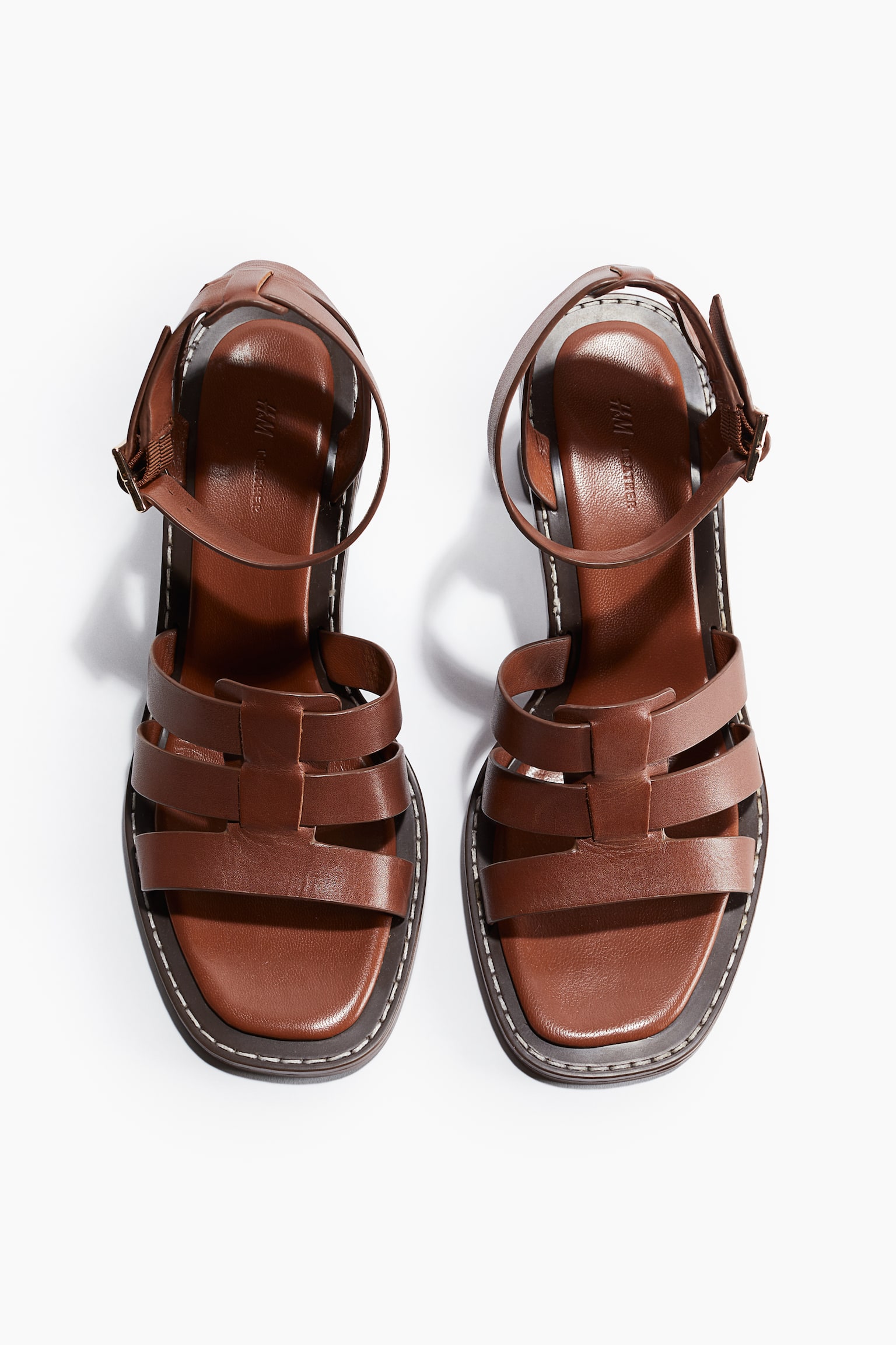 Heeled Leather Sandals - Brown - 4