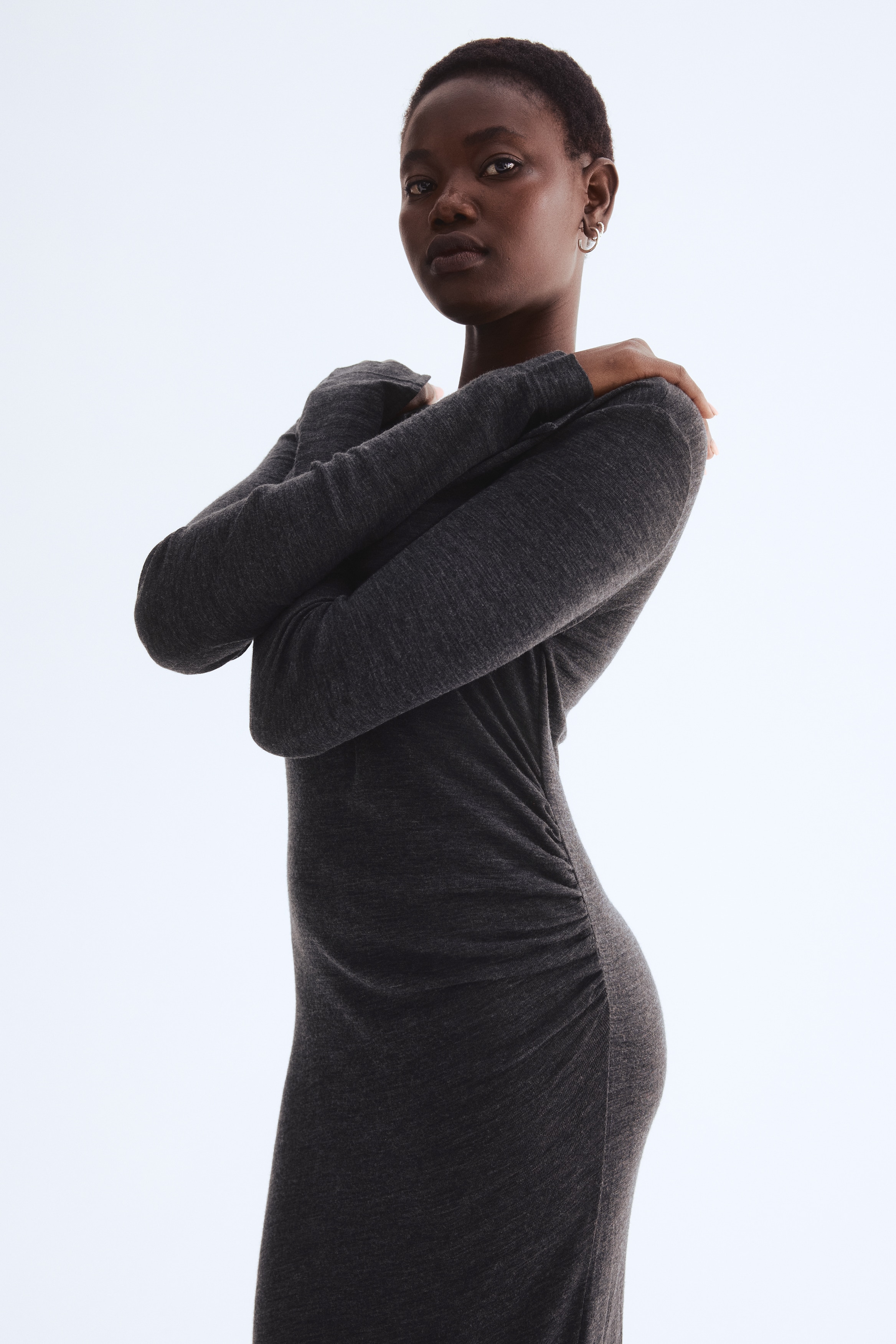 Duga vunena haljina - Tamnosivi lapor/Tamnosmeđa