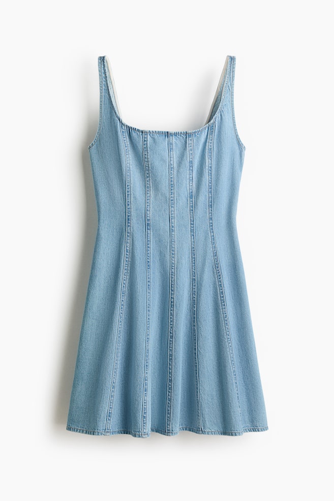 Circle-skirt denim dress - Light denim blue - 1