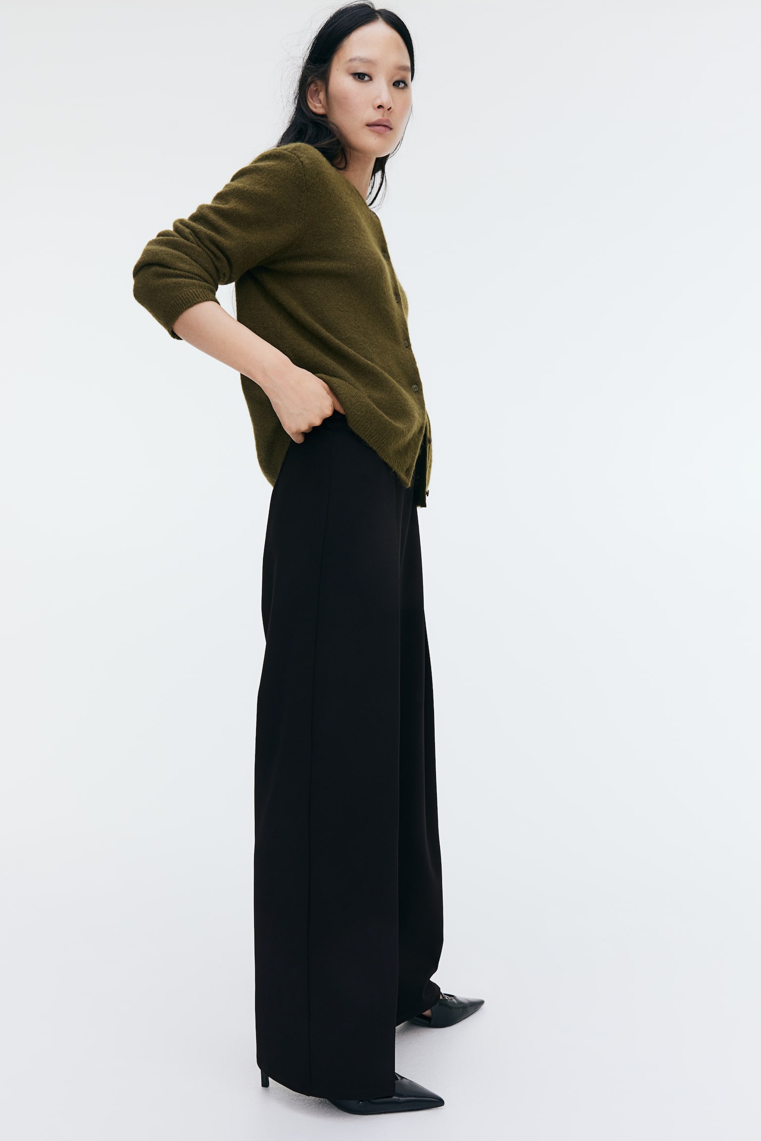 Wide belt-detail trousers - Black/Navy blue - 5