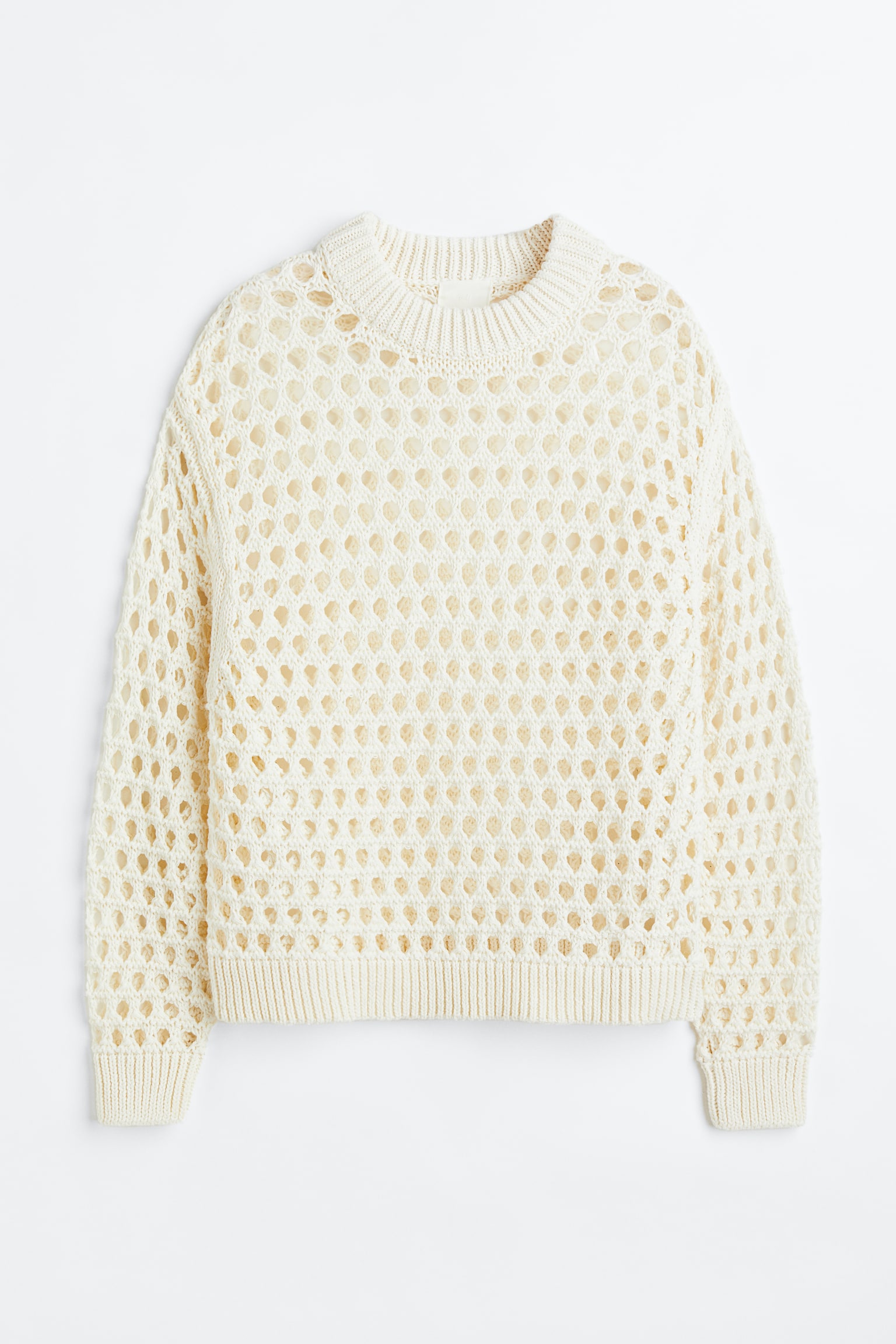 Oversized pointelle-knit jumper - Cream - 1