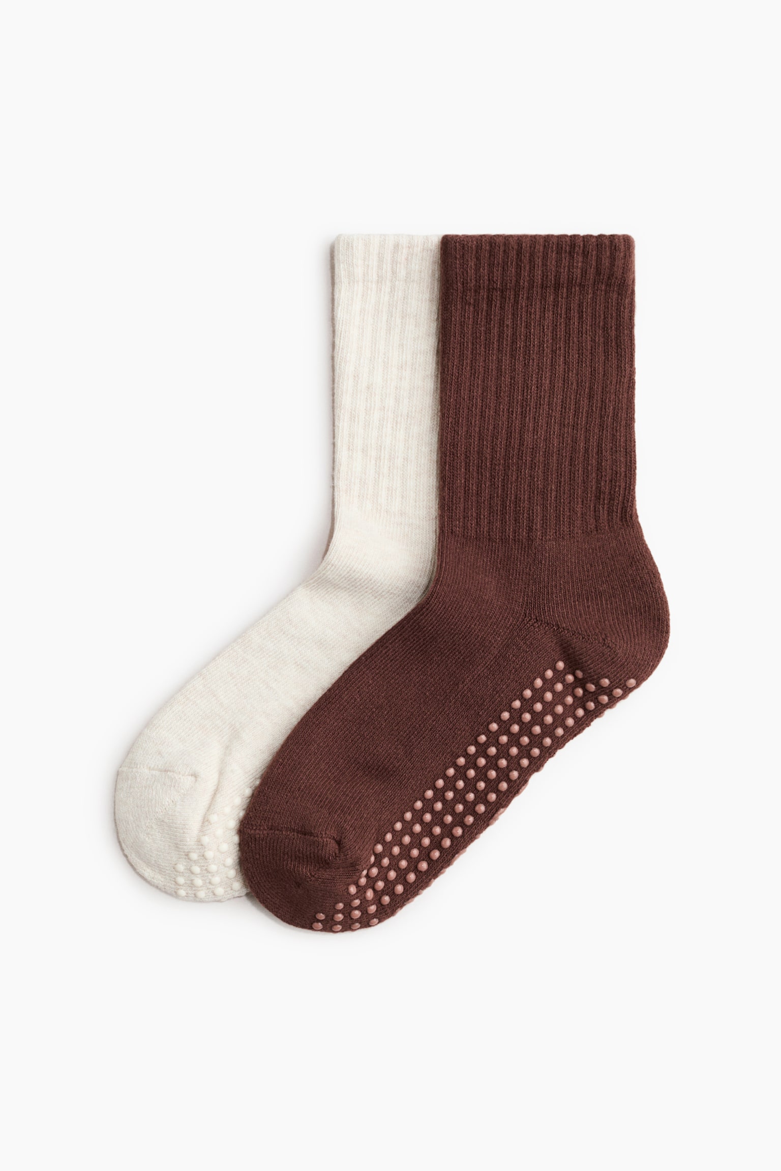 2-Pack Non-Slip Yoga Socks - Dark brown/light beige/Antique rose/light gray/White/striped/White/peachy beige