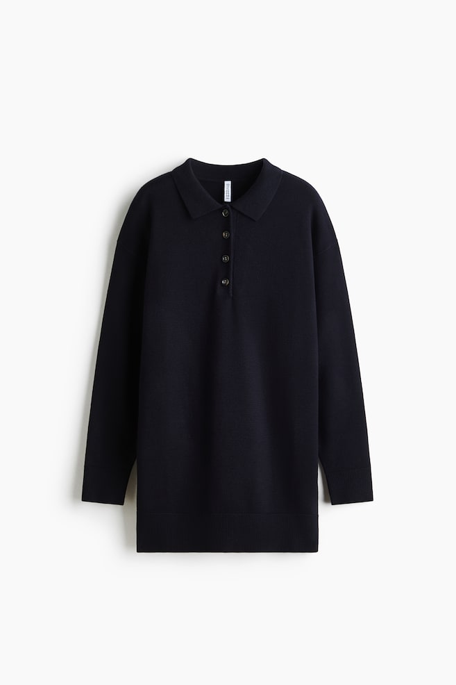 Knit Polo Dress - Navy blue - 1