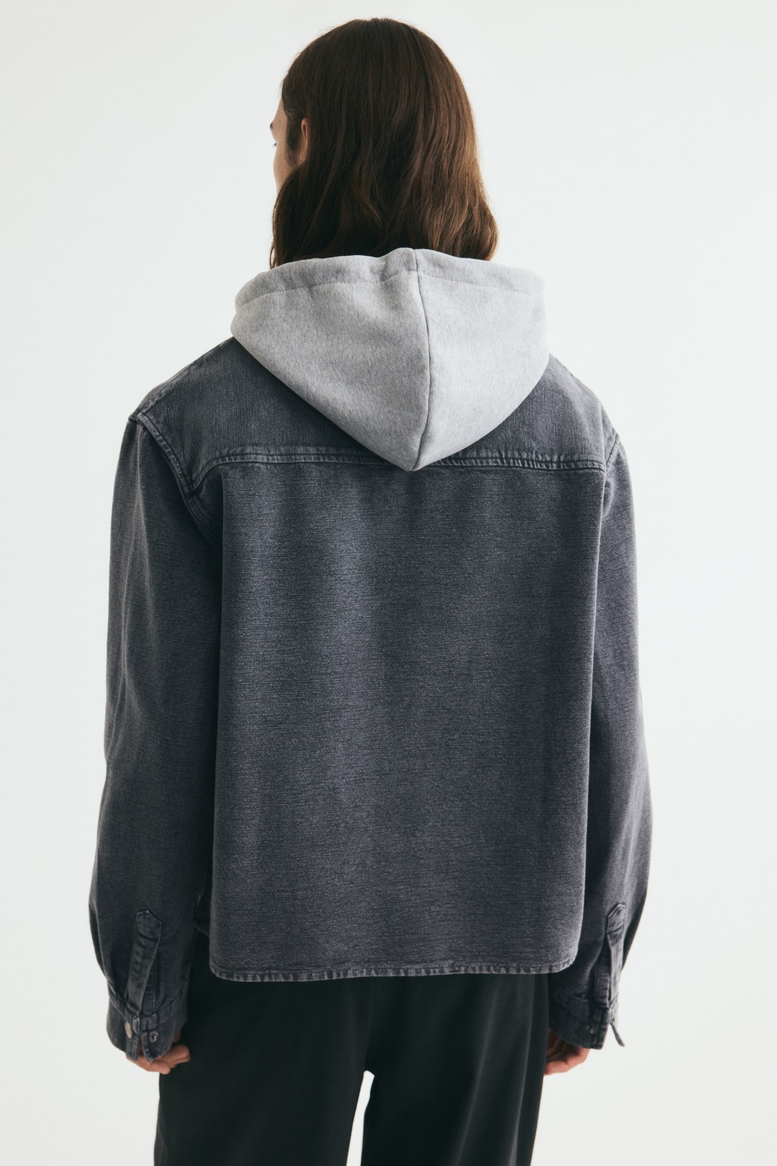 Мужская рубашка H&M Hooded Overshirt, цвет: Тёмный джинсовый серый — фото 5
