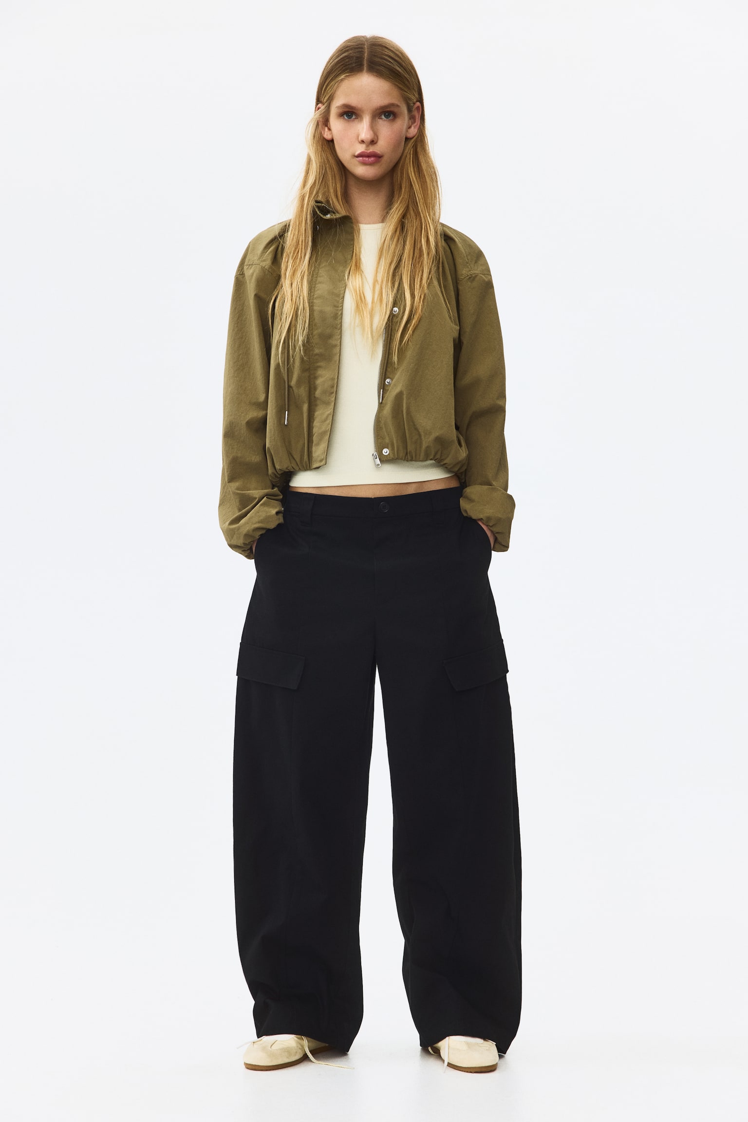 Barrel cargo trousers - Black/Dark khaki green - 1