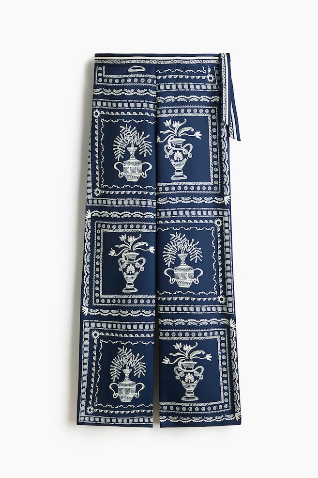 Printed Tie-Detail Pants - Dark blue/flowers - 1