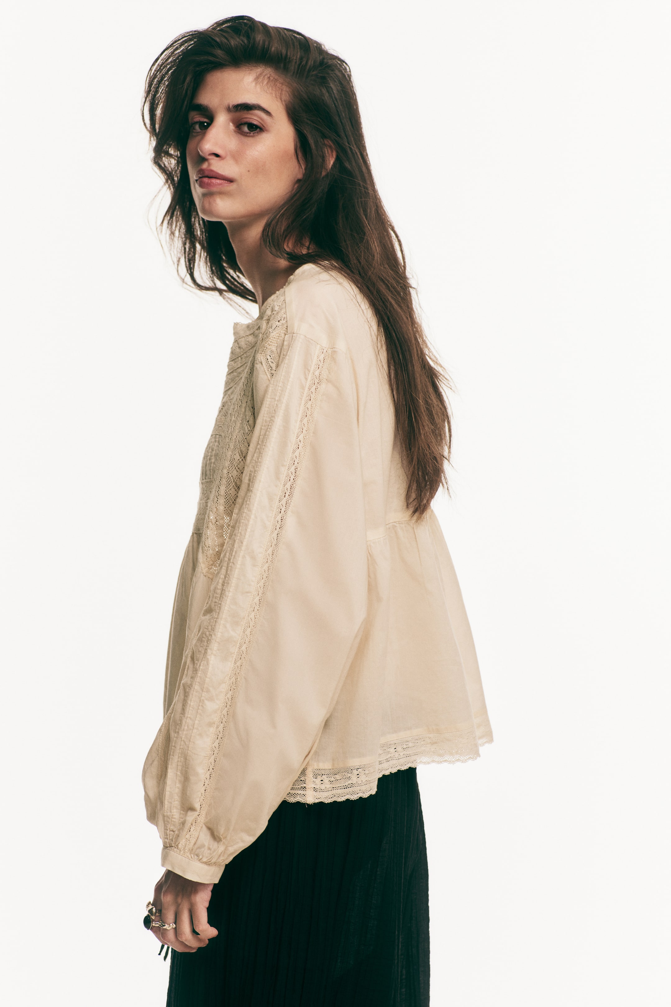 Lace-Inset Cotton Blouse