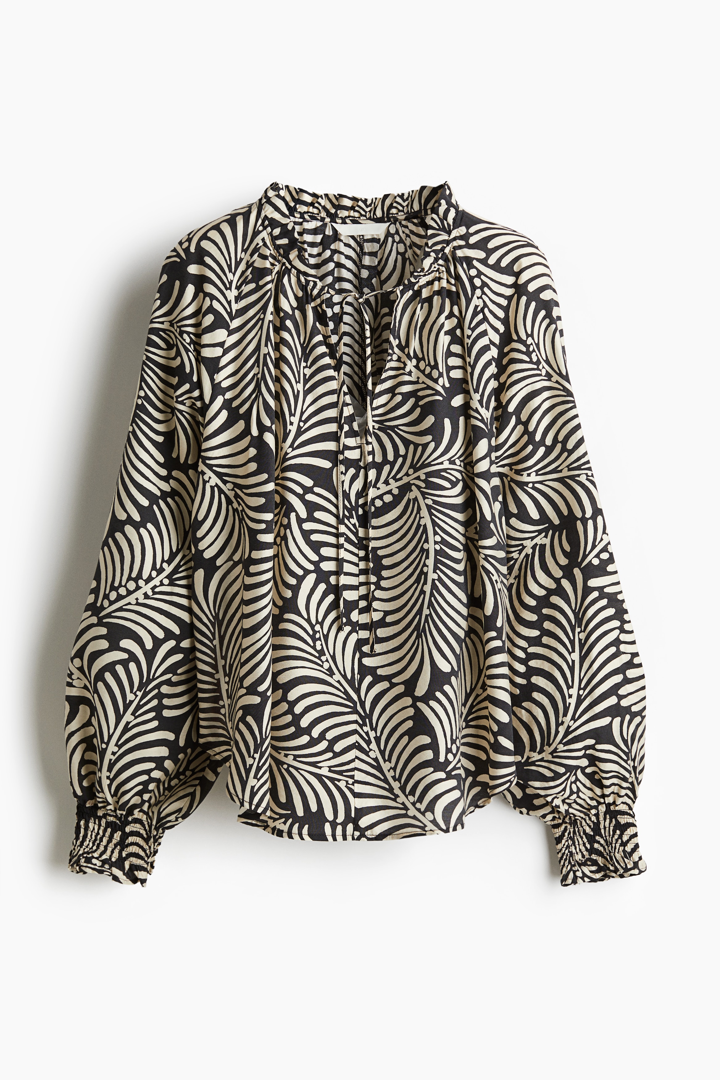 Blouse oversize avec col à nouer - Noir/motif crème