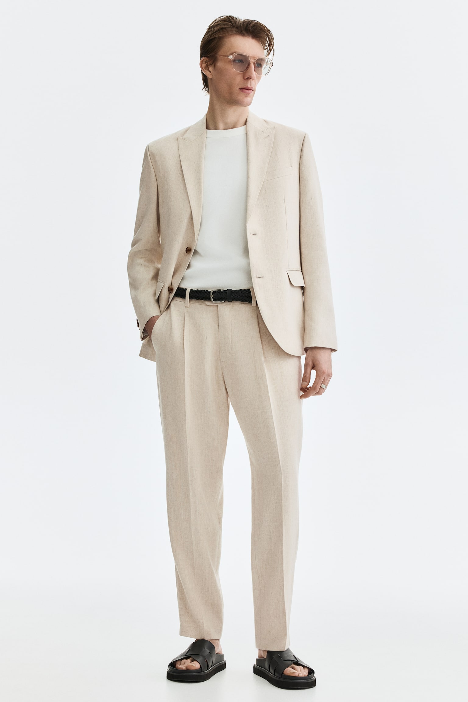 Regular-Fit Tailored Linen-Blend Pants - 1