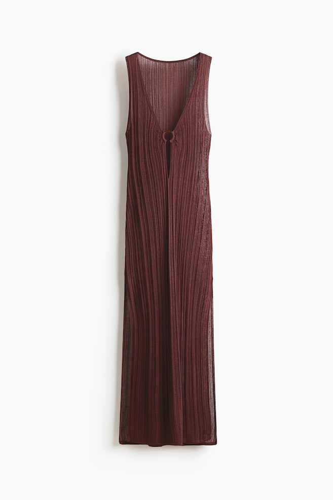 Robe de plage en maille côtelée - Marron foncé/Crème - 1