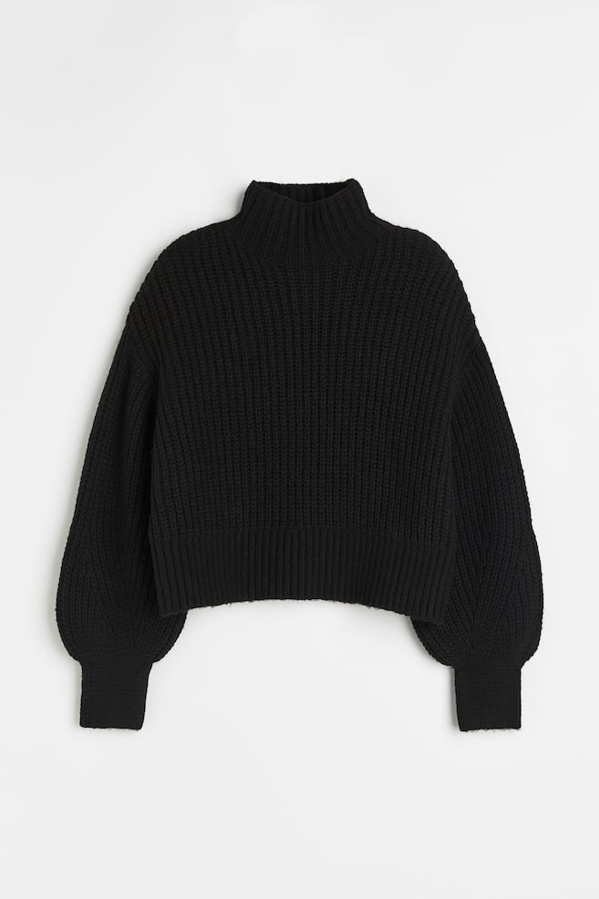 Sweter z baloniastym rękawem - Czarny/Ciemnoszary melanż - 2