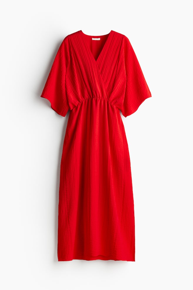 Robe caftan avec taille marquée - Rouge vif/Beige clair - 1