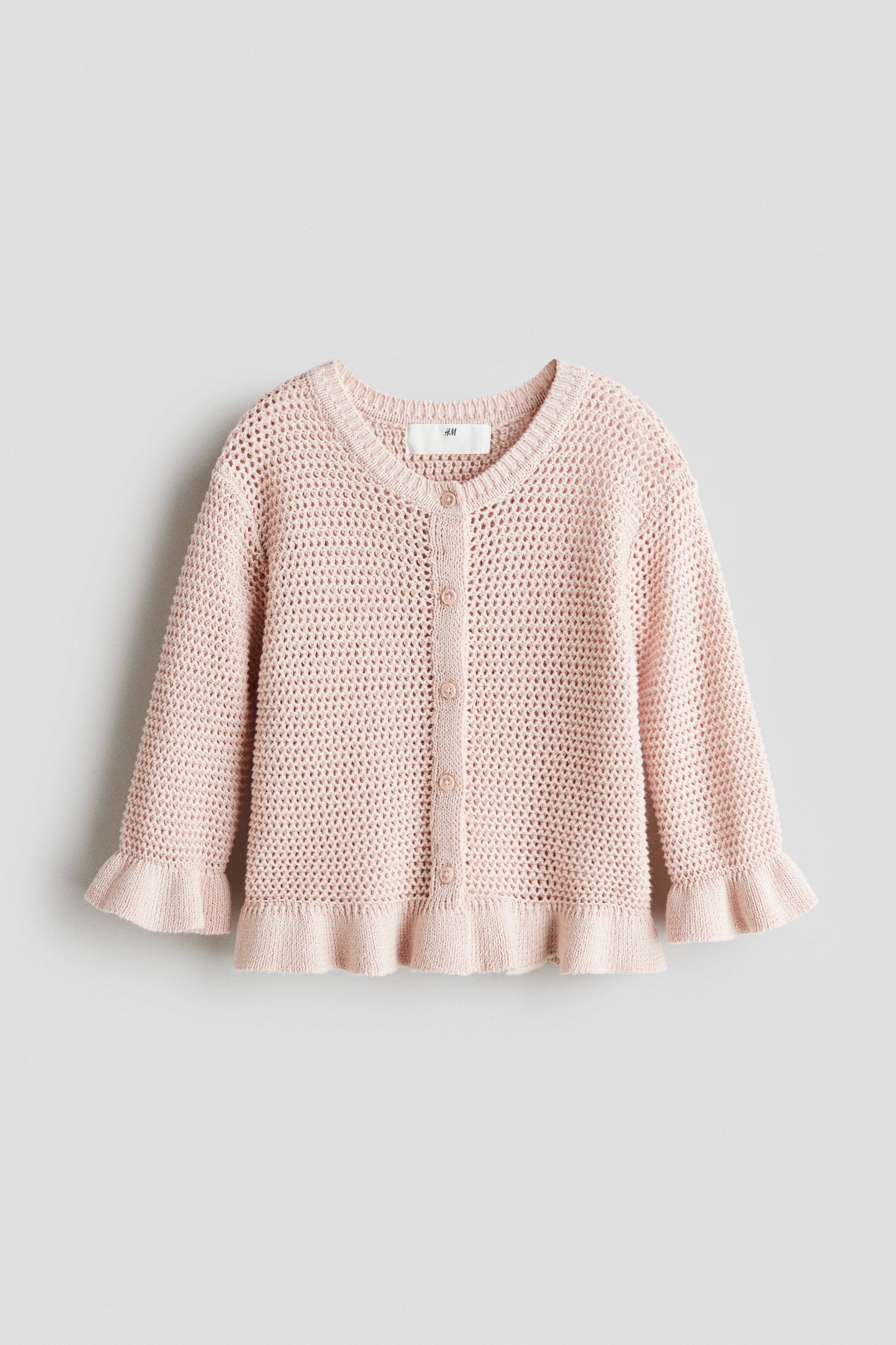 Crochet-Look Cardigan - Light pink/Light green/White