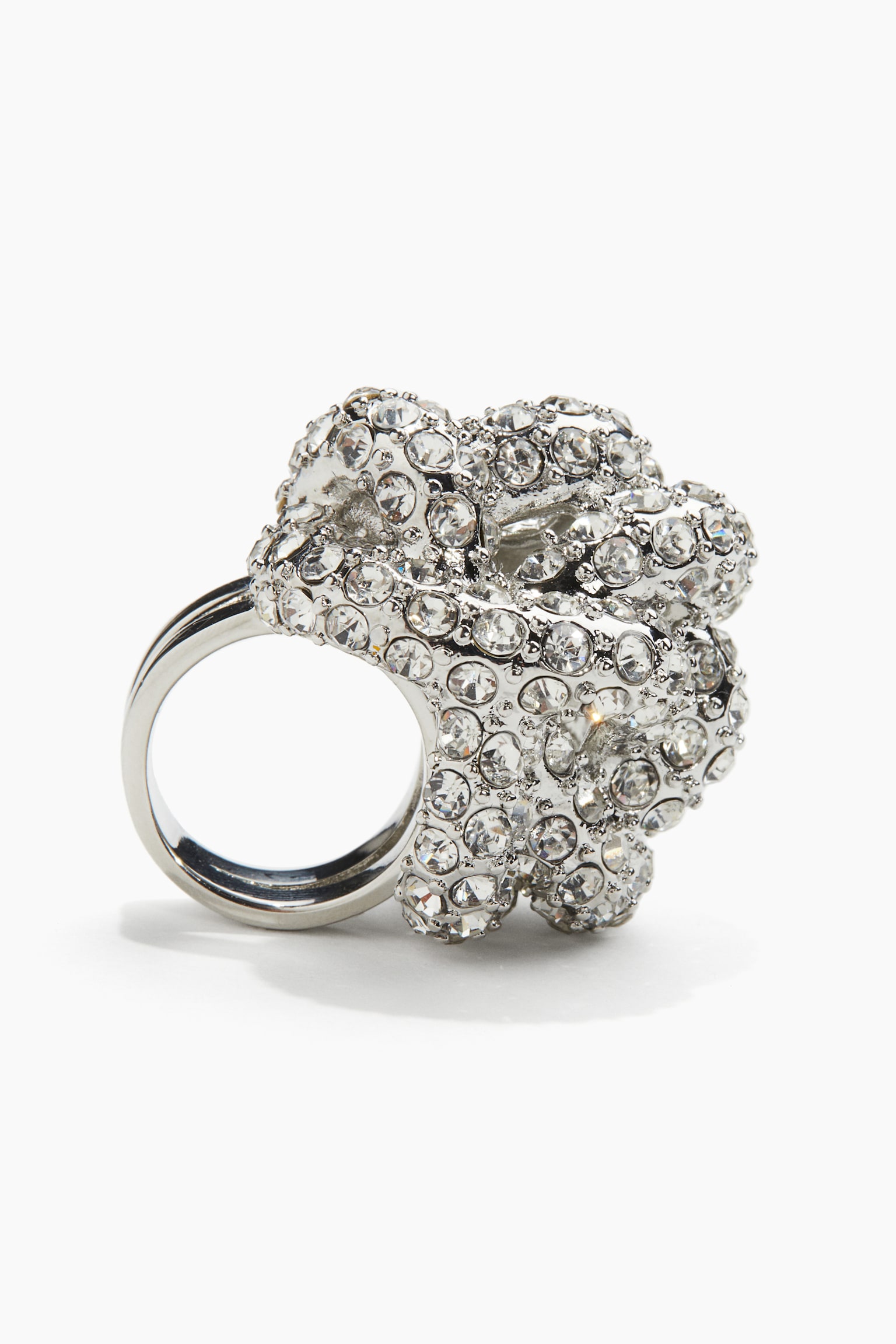 Rhinestone-chain cluster ring - Silver-coloured - 3