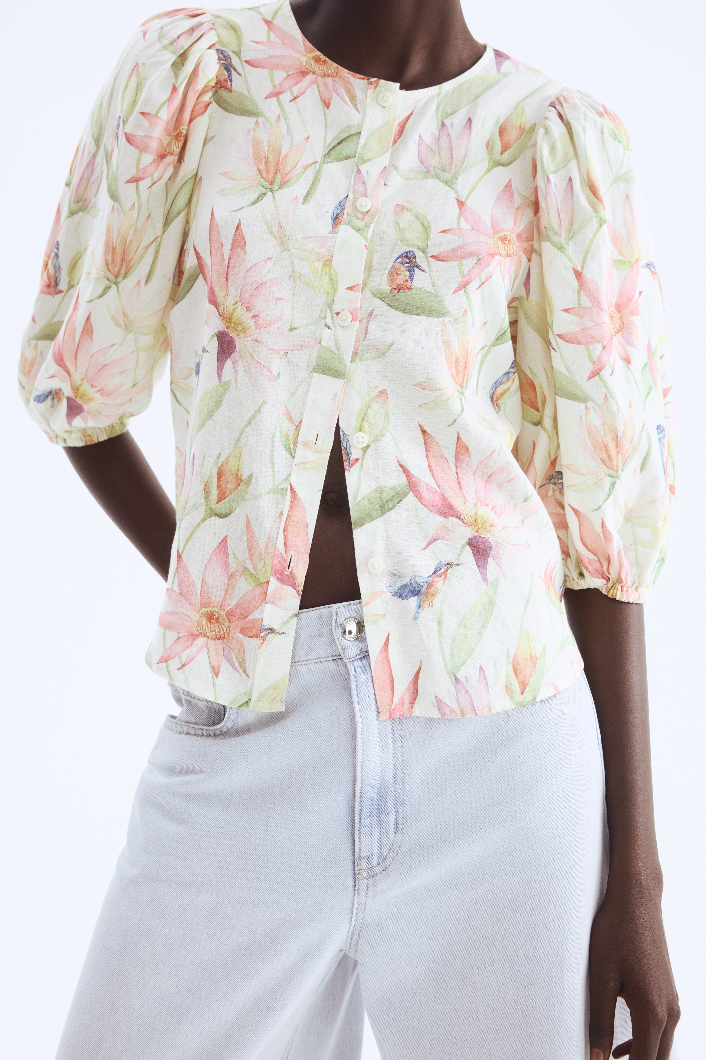 Linen-blend blouse