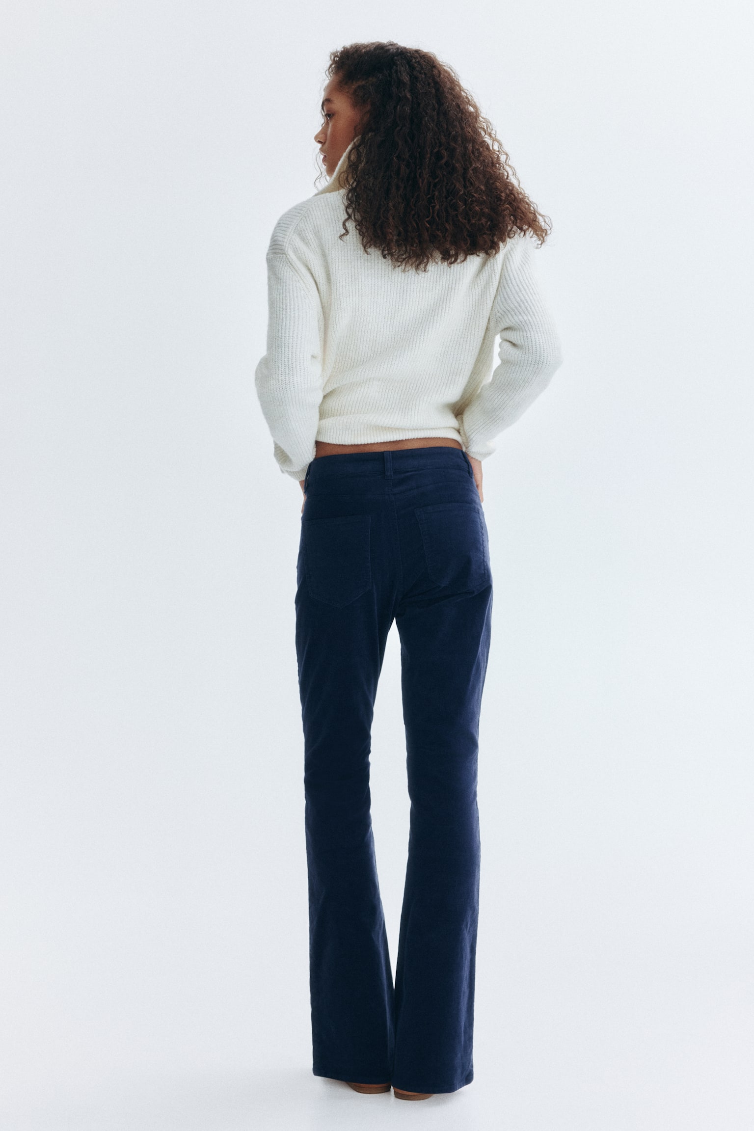 Flared corduroy trousers - Navy blue/Burgundy - 7