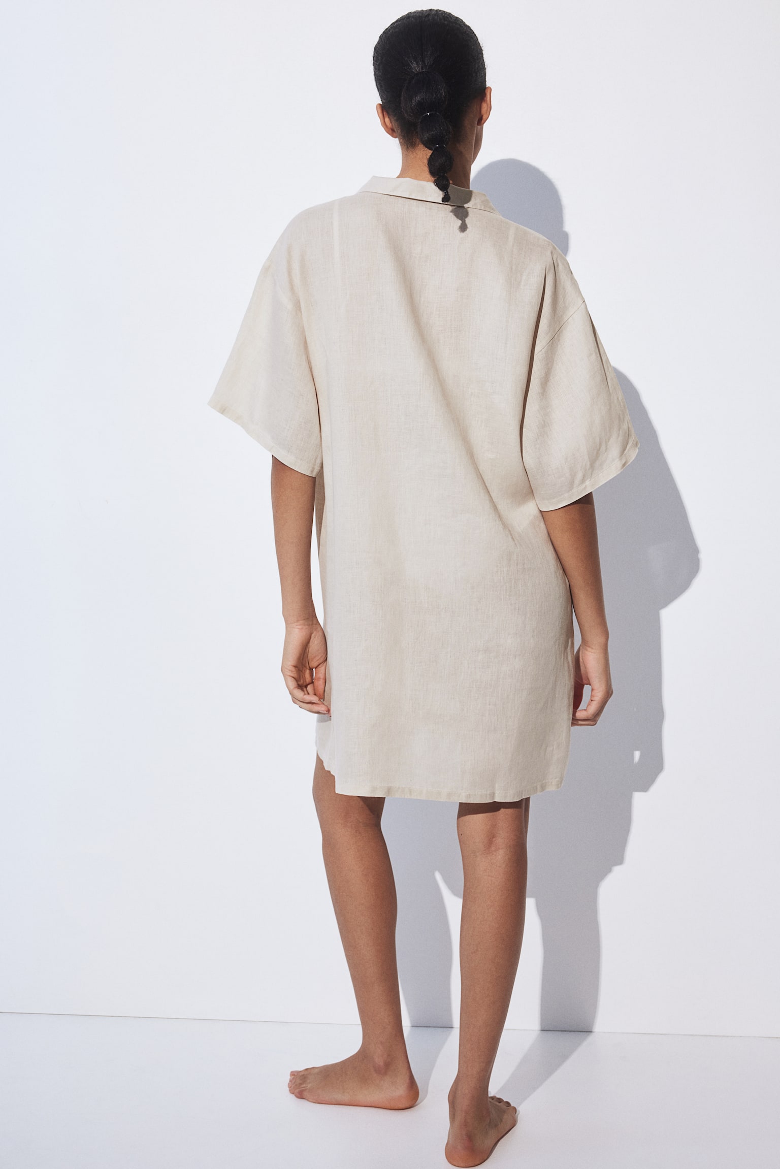 Collared linen tunic - Light beige/Black - 4