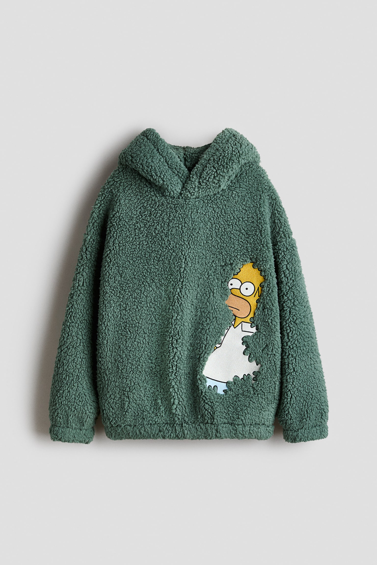 Embroidery-detail teddy hoodie - Dark dusty green/The Simpsons - 1