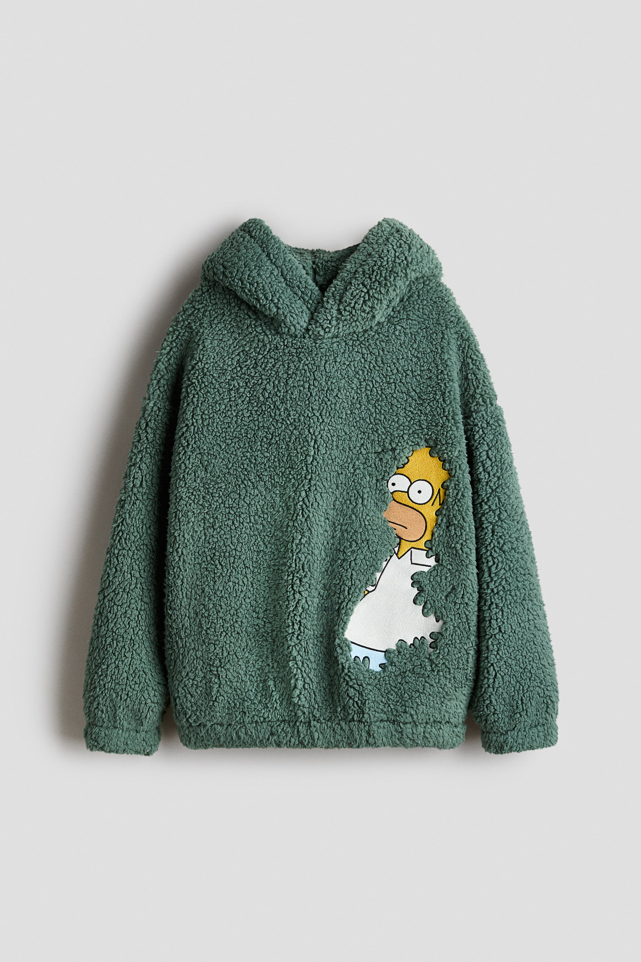 View larger image: Embroidery-detail teddy hoodie - Dark dusty green/The Simpsons - Kids | H&M GB 1