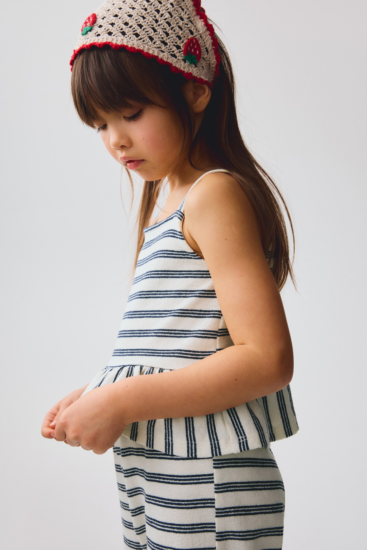 2-piece jersey set - White/Navy blue striped/Light pink/Strawberries - 6