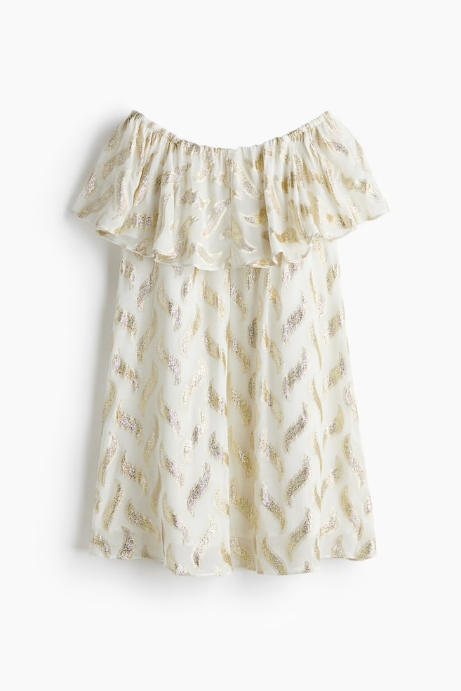 Off-Shoulder-Kleid aus Jacquardstoff - Cremefarben - 1
