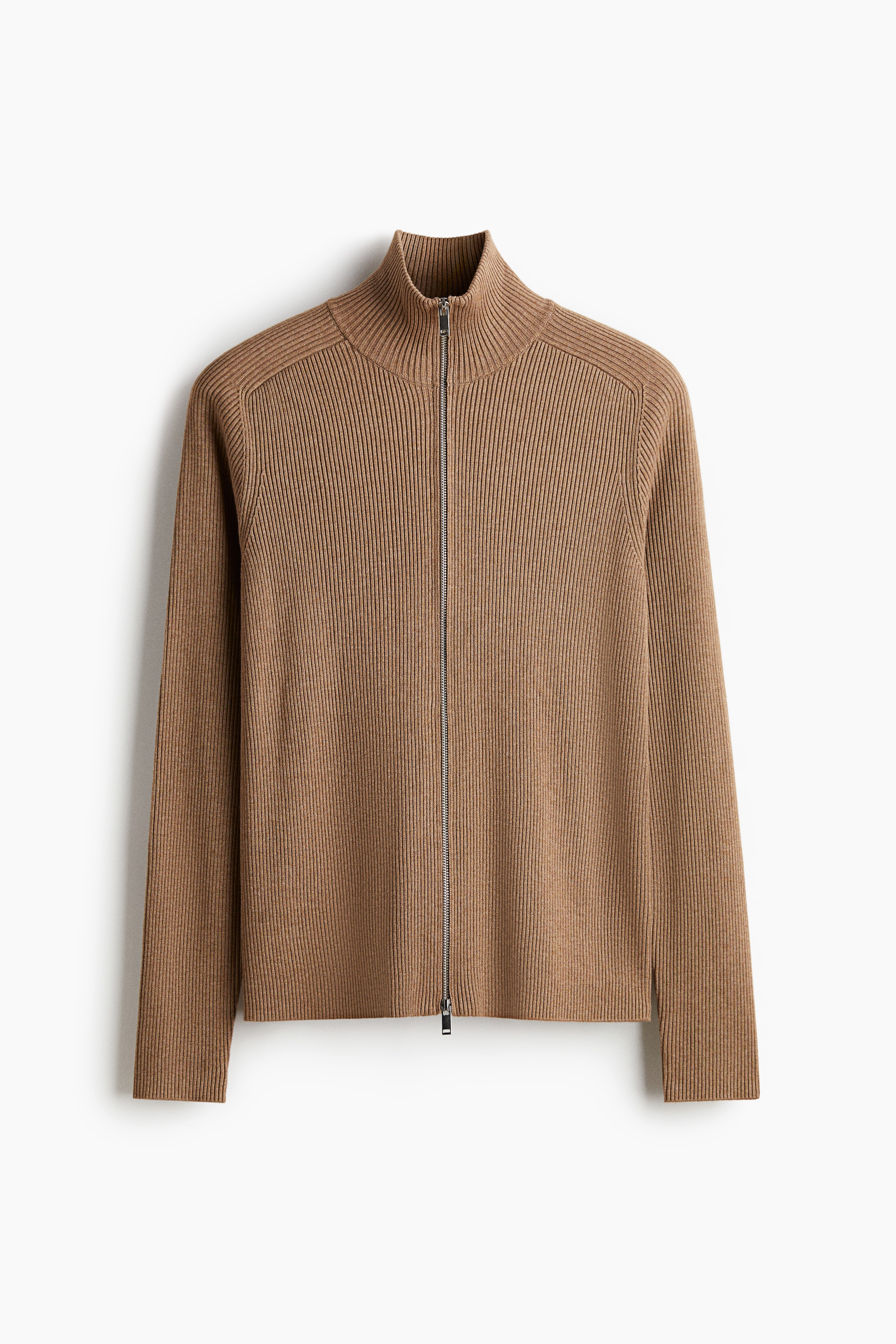 Slim Fit Cardigan med glidelås - Mørk beige