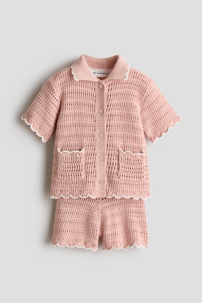 2-Piece Crocheted-Style Set - Light dusty pink/Light beige - 1