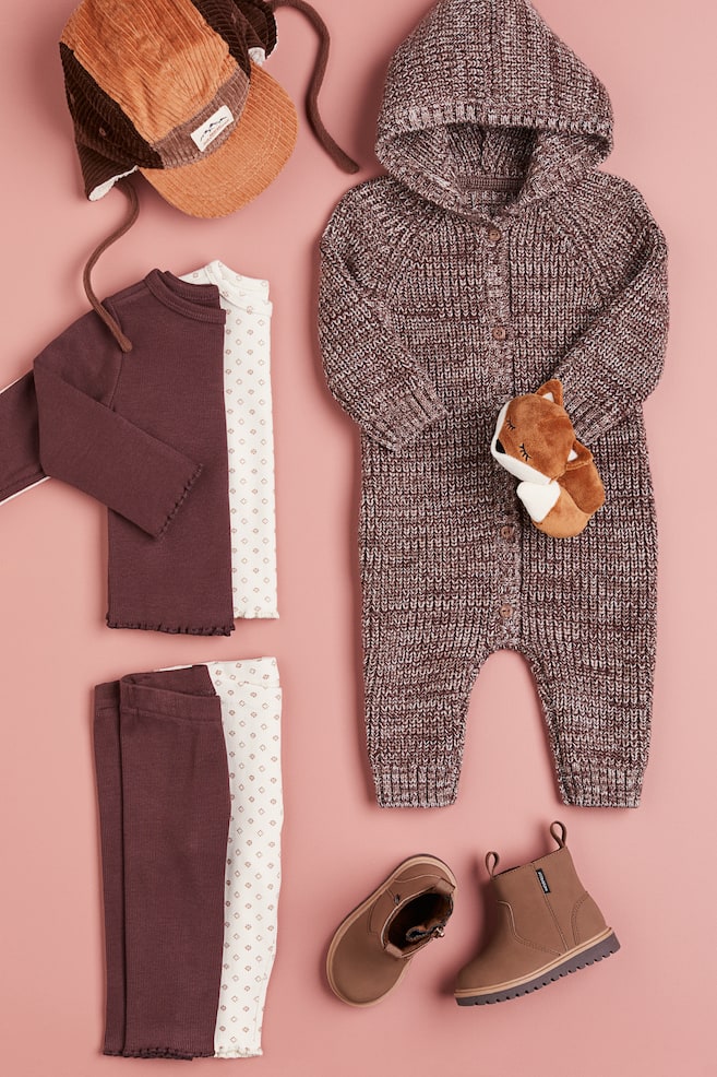 Knitted merino wool all-in-one suit - Dark brown marl - 3