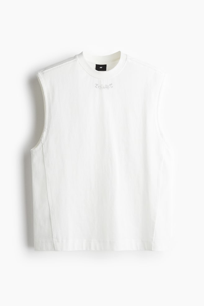 ルーズフィット プリントノースリーブTシャツ - ホワイト - 1
