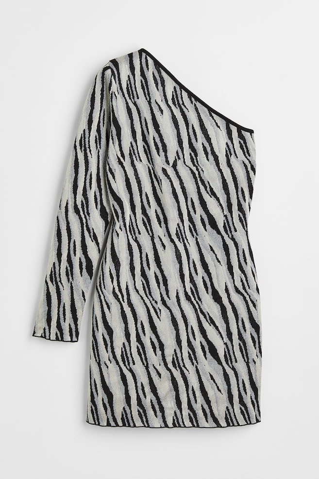 Vestido ajustado de un hombro - Gris/Estampado - 1