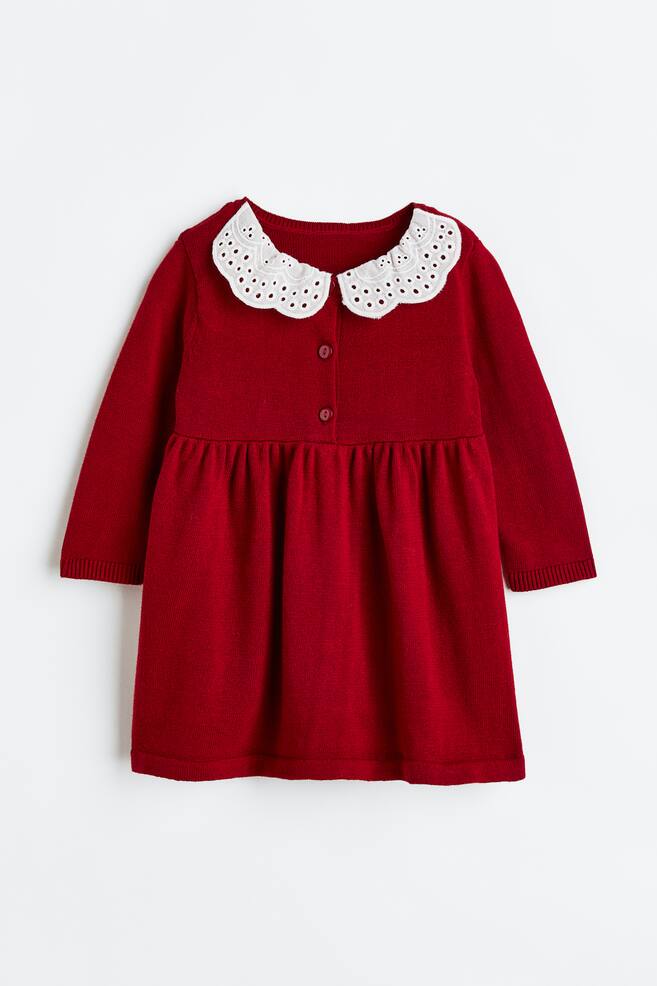 Knitted dress - Dark red/White/Powder pink - 1