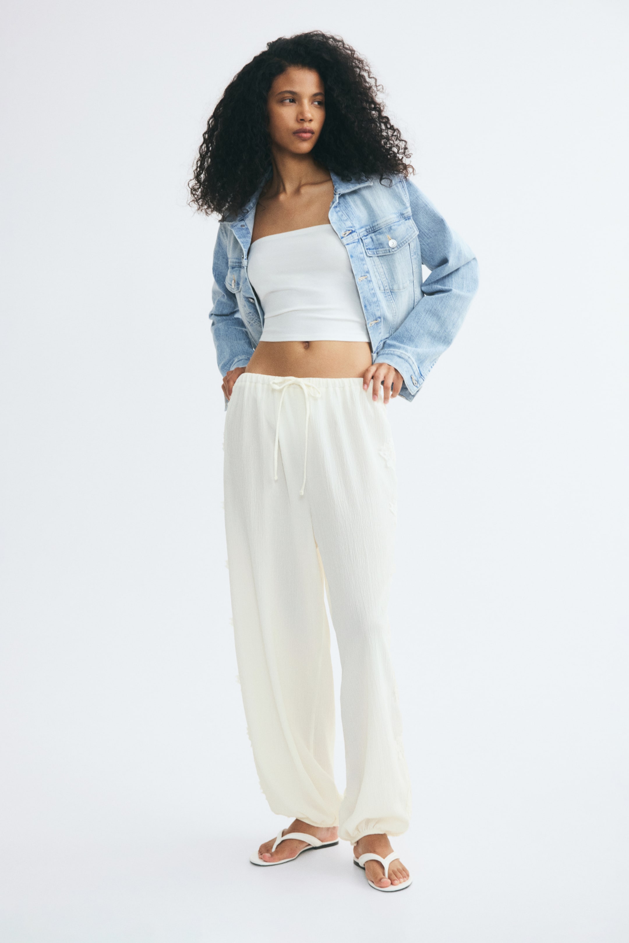 Lace-Trimmed Balloon-Leg Pants